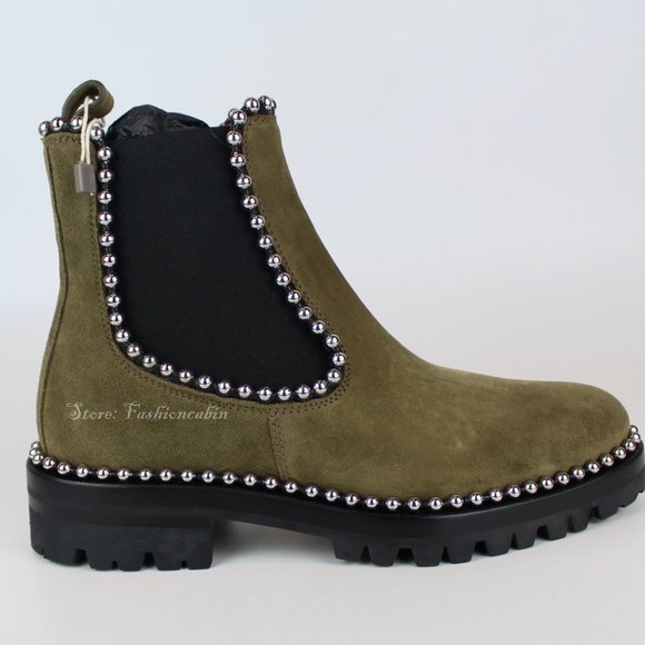 NEW Alexander Wang Studded Suede Ankle Boots | Edgy Luxe Chelsea Boots - Picture 3 of 15